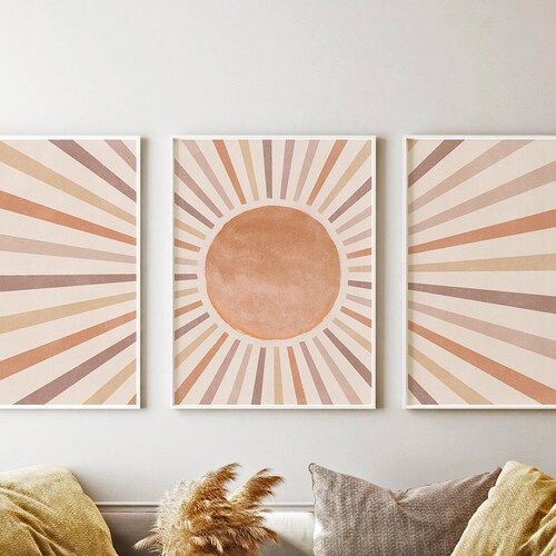 Bohemian Sun Wall Art Boho Set of 3 Boho Wall Art Bedroom Etsy