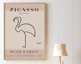 Picasso Exhibition Poster, Flamingo, Bedroom Art, Ideal Gift, Vintage Art, Minimalist Poster, Line Drawing, Art Print, Various Sizes