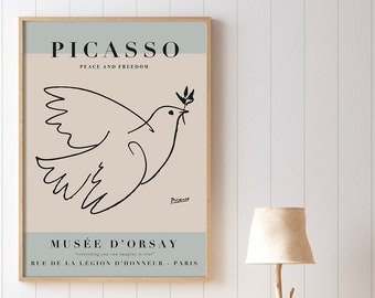 Dove Picasso Print Exhibition Poster Vintage Pablo Picasso Peace Freedom Exhibition Art Print Picasso Poster Museum Wall Art Picasso