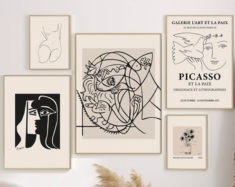 Set of 5 Tonal Gallery Wall Art Prints - Picasso Inspired Modern Decor - Neutral Large Scale Art - Digital Instant Download - Wall Decor