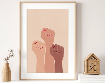 Girl Power Print, Feminist Poster, Feminist Wall Art, Strong Female Art, Empowered Women Print, Black Lives Matter, Feminist Illustration