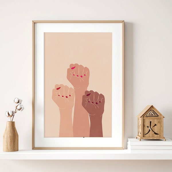 Girl Power Print, Feminist Poster, Feminist Wall Art, Strong Female Art, Empowered Women Print, Black Lives Matter, Feminist Illustration