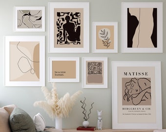 Gallery Wall Neutral Set of 8 Prints, Mid Century Modern Art,Boho Bundle Gallery Wall Large Scale Art, Matisse Tonal Modern Decor Printable