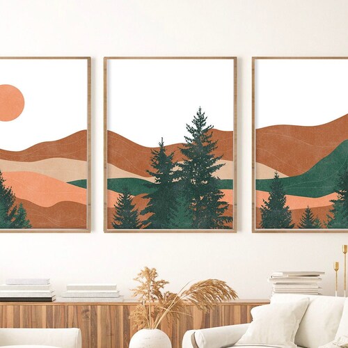 Mid Century Modern Sun Sunrise Sunset Wall Art Print Decor - Etsy