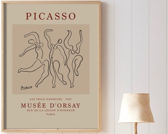 Picasso Exhibition Poster, Dance Line Drawing Bedroom Art Print, Ideal Gift Vintage Art, Various Sizes Minimalist Vintage Poster Print