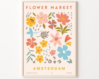 Flower Market Poster, Flower Market Prints, Amsterdam Digital Download, Tokyo Flower Market, Matisse Flower, Printable Poster, Florist Gift