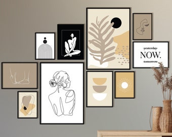 Abstract Shapes Set of 10 Prints,  Color Block Art, Gallery Wall Set, Line Print, Earth Tone Art, Black and White Print Wall Art, Printable