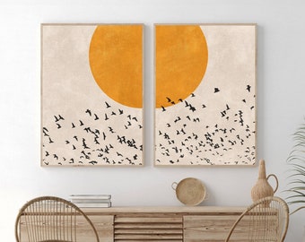 Sun Silhouette Set of 2 Prints, Minimalist Wall Art Set Scandinavian Print Set Burnt Orange Abstract Art Print Set Home Decor Printable