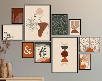 Art Print Set of 10, Abstract, Modern Wall Art, Geometric Printable, Color Block Prints, Woman Wall Art Earth Tone Instant Digital Download