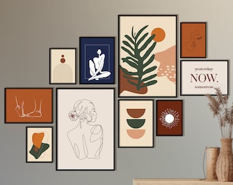 Gallery Wall Set of 10, Color Block Prints, Terracotta Art, Abstract Shapes Wall Art, Poster Bundle, Above Bed Decor, Female Line Art Prints
