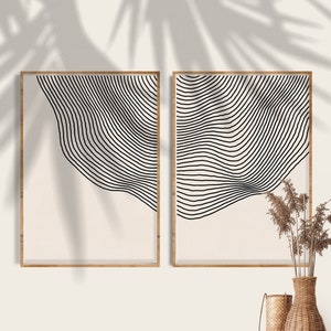 Set of 2 Prints Modern Wall Decor Print Abstract Art, Digital Download Abstract Line Art, Black and Beige Minimalist Art Annual Rings