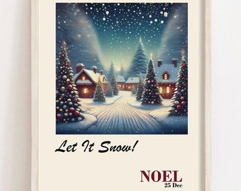 Let It Snow Christmas Digital Poster | Festive Holiday Wall Art | Printable Christmas Decor