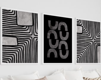 Large Set Of 3 Minimalist Wall Art Prints, Black White Abstract Minimalist Print, Black Textured Wall Art Set of 3 Poster, Digital Download