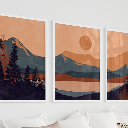 Gallery Wall Set Mountain Wall Art Minimal 2 Piece Wall Art Etsy