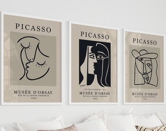 Picasso Print Set Of 3 Museum Posters Modern Wall Art Minimalist Picasso Line Drawing Picasso Sketch Abstract Poster Prints Digital Download