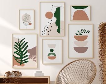 Gallery wall set of 6 prints, Boho Modern Printable wall art decor, abstract shapes art neutral Digital Download, Boho Print Set Printable