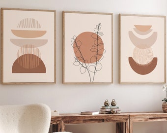 Abstract Boho Wall Art Print Set of 3 Decor, Boho Mid Century Modern Illustration Wall Art Prints Home Decor Set Of 3 Digital Download