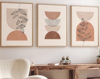 Abstract Art Set of 3, Gallery Wall Bundle, Set of Three Prints, Boho Print Wall Art, Boho Art Set, Mid Century Modern, Geometric Art Print