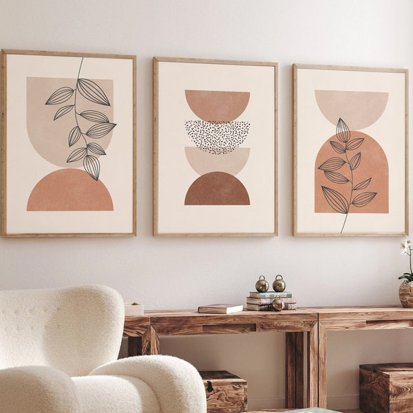 Abstract Art Set of 3, Gallery Wall Bundle, Set of Three Prints, Boho Print Wall Art, Boho Art Set, Mid Century Modern, Geometric Art Print