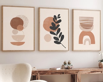 Geometric Art Print Set of 3, Mid Century Modern Art, Geometric Wall Art, Semicircle Shapes,Digital download, Abstract Terracotta Art