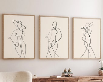 Abstract Line Art Set of 3 Prints, Line Drawing Woman, Abstract Drawing Prints, Line Art, Line Drawing Wall Art, Living Room Art Home Decor