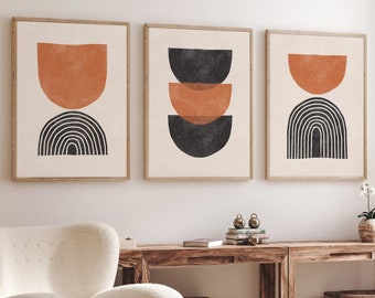 Abstract art set of 3, Mid century modern art Gallery wall bundle, Set of three prints, Boho print wall art, Boho art set, Geometric print