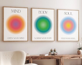 Positive Aura Posters Set Of 3, Spiritual Wall Art, Grainy Gradient, Gradient Print, Colourful Aura Poster, Trendy Wall Art Instant Download