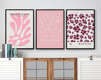 Picasso Poster Set Matisse Print Set of 3 Prints Exhibition Poster Gallery Wall Art Set Pink Wall Art Modern Wall Art Digital Download