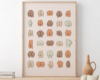 Nice Bum Body Positive Print.Colorful all skin all races,Quirky Art Butt Art Print, Funny Bathroom Art, Wall print, Self love,Body positive