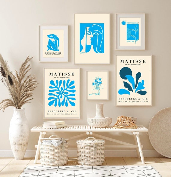 Gallery Blue Wall Art Set of 6, The Blues Neutral Decor, Bundle Large Scale Art Poster, Henri Matisse and Picasso, Printable Modern Decor