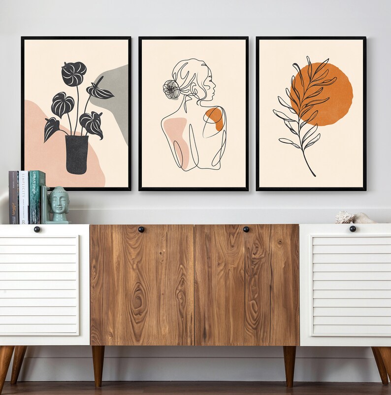 Boho Living Room Wall Art, Gallery Wall Set of 3, Modern Home Decor, Wall Decor Living Room, Printable Wall Art, Abstract Room Decor bild 3