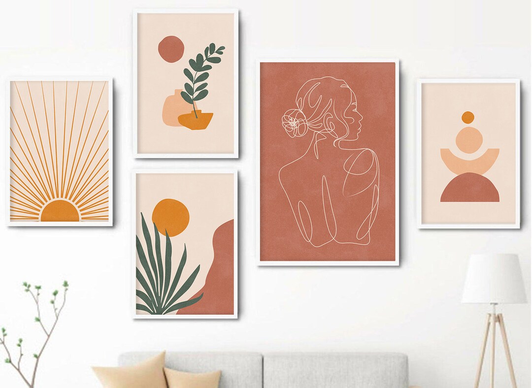 Abstract Boho Art Set of 5 Prints Bundle Terracotta Prints Wall Art Set ...