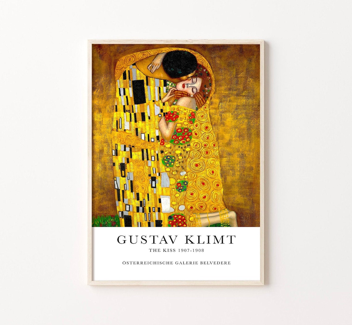 Gustav Klimt Exhibition Poster The Kiss Museum Poster Klimt Etsy