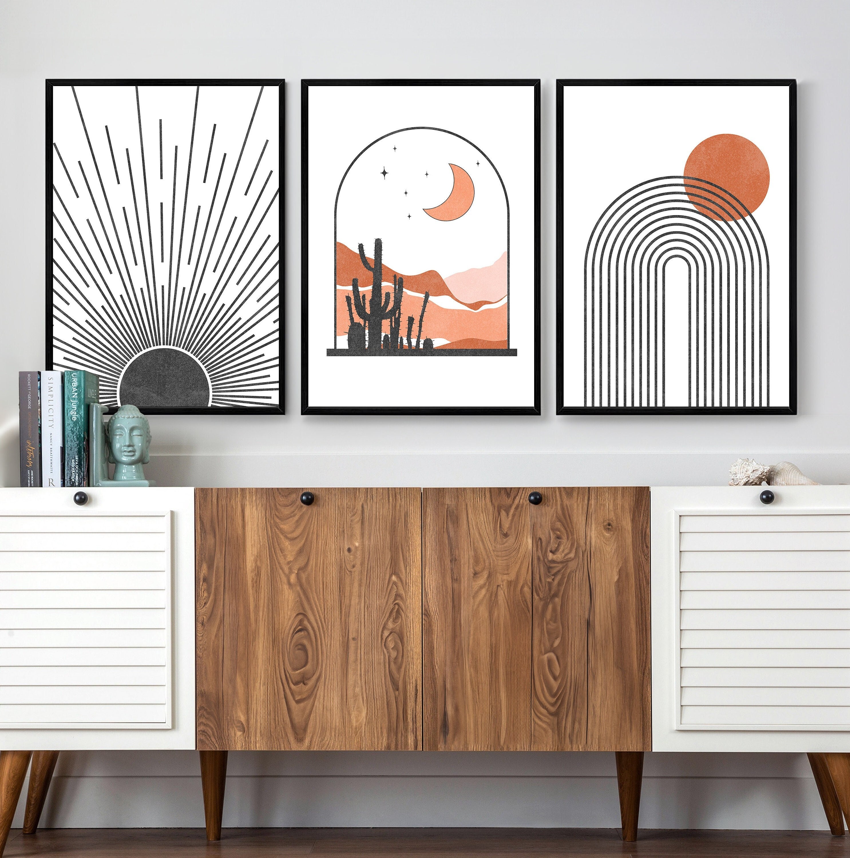 Sun and Moon Print Set of 3, Mid Century Modern Art, Scandinavian Art ...