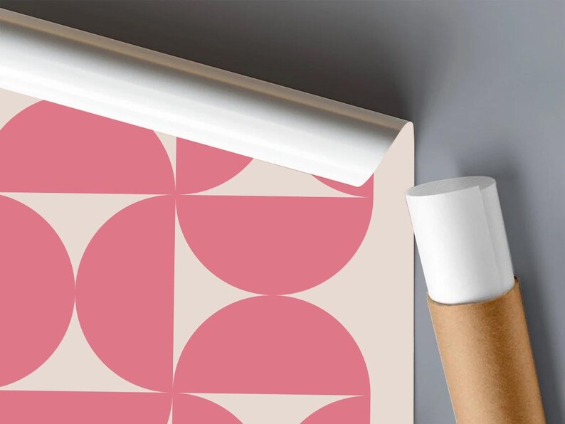 Bauhaus Pink Exhibition Poster Decor, Minimalist Retro Geometric Wall