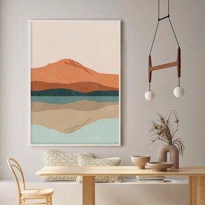 Abstract Mountain Print Set of 3, Mid Century Modern Blue Orange ...