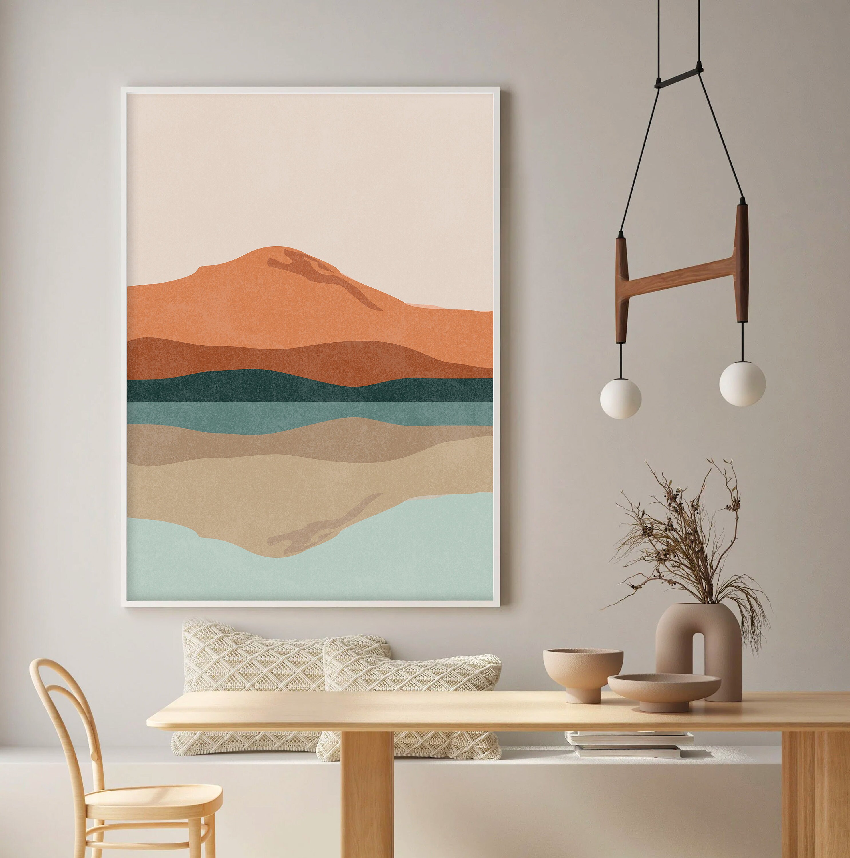 Abstract Mountain Print Set of 3, Mid Century Modern Blue Orange ...
