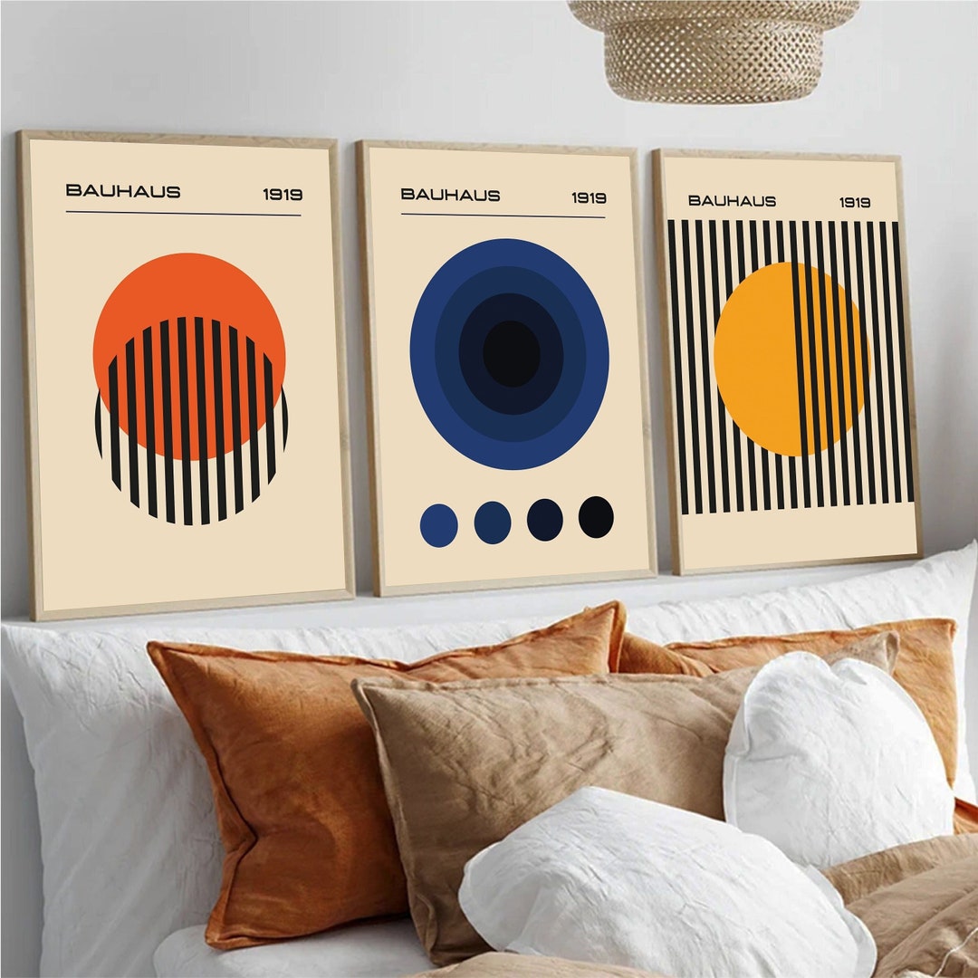 Modern Bauhaus 1919 Wall Art Set of 3 Prints, Bright Colour Poster Set ...