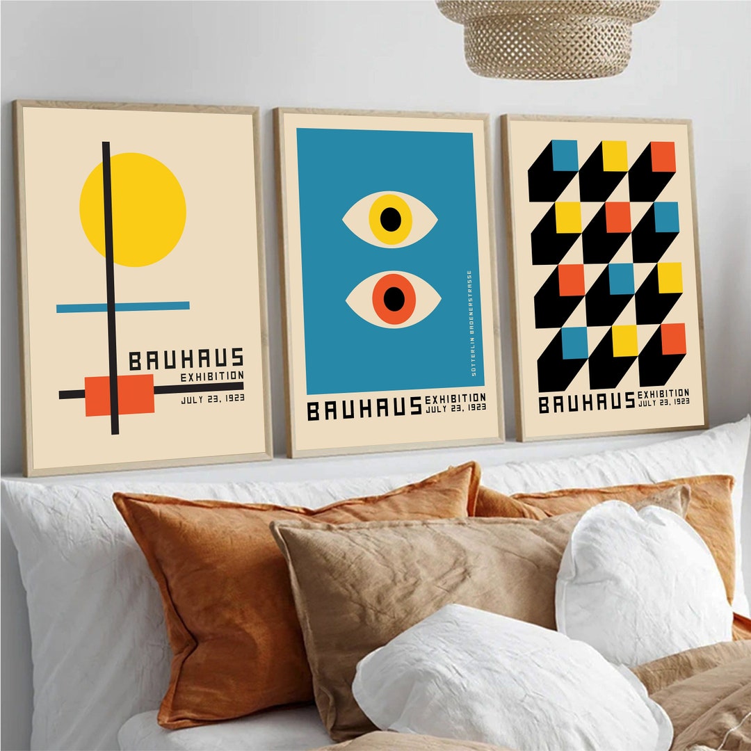 Modern Bauhaus 1923 Wall Art Set of 3 Prints, Bright Colour Poster Set ...