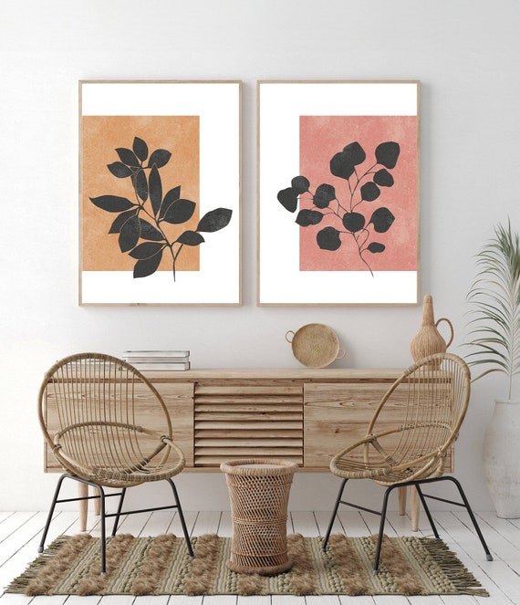 Abstract Botanical Print Set of 2, Botanical Boho Wall art, Mid Century Modern Printable Art, Botanical Art, Abstract Wall Decor print