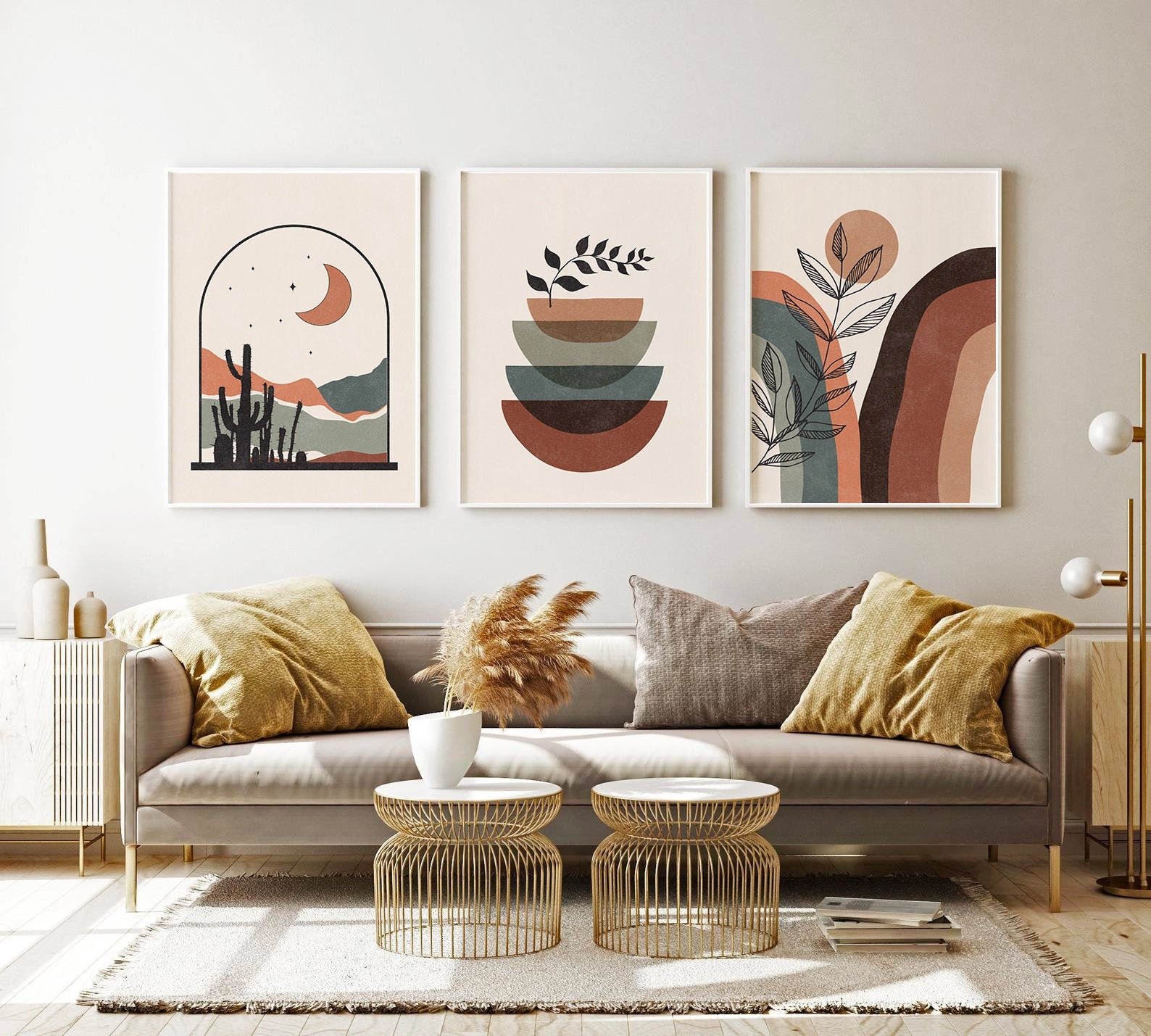 Mid Century Modern Wall Art Print Set of 3 Boho wall decor