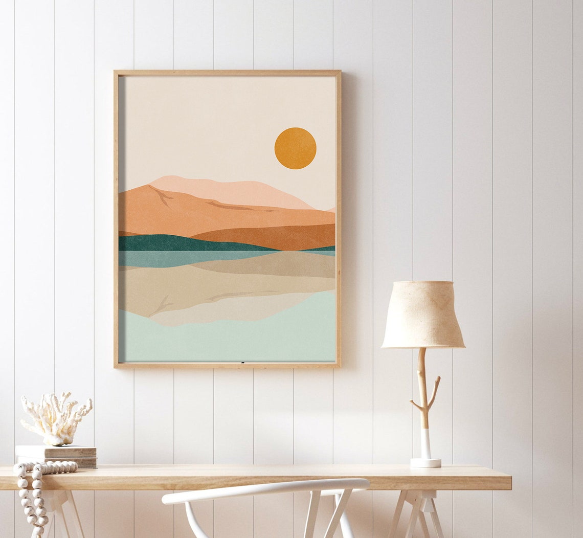 Landscape Wall Art Colorful Trees and Lake Print Bedroom Etsy