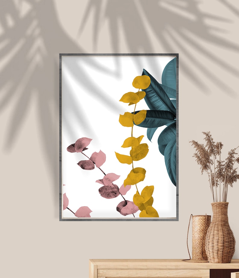 Botanical Mid Century Modern Abstract Print Wall Art Set of 2 | Etsy