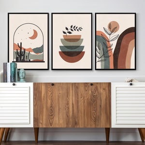 Mid Century Modern Wall Art Print Set of 3, Boho Wall Decor, Abstract ...