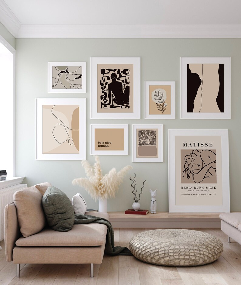 Gallery Wall Neutral Set of 8 Prints Mid Century Modern Etsy