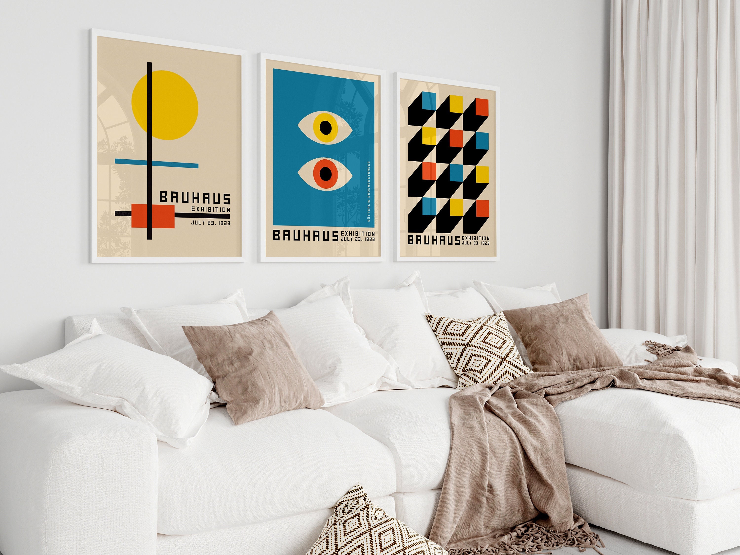 Modern Bauhaus 1923 Wall Art Set of 3 Prints, Bright Colour Poster Set ...