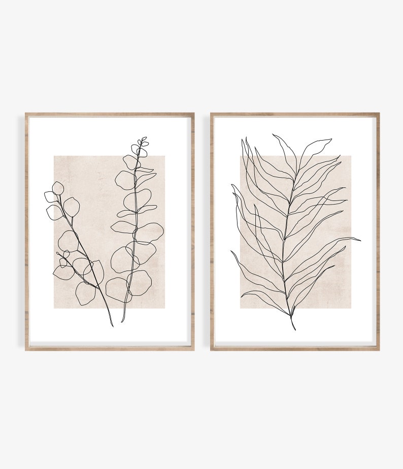 Illustration Botanical Wall Art Print Set of 2 Modern - Etsy