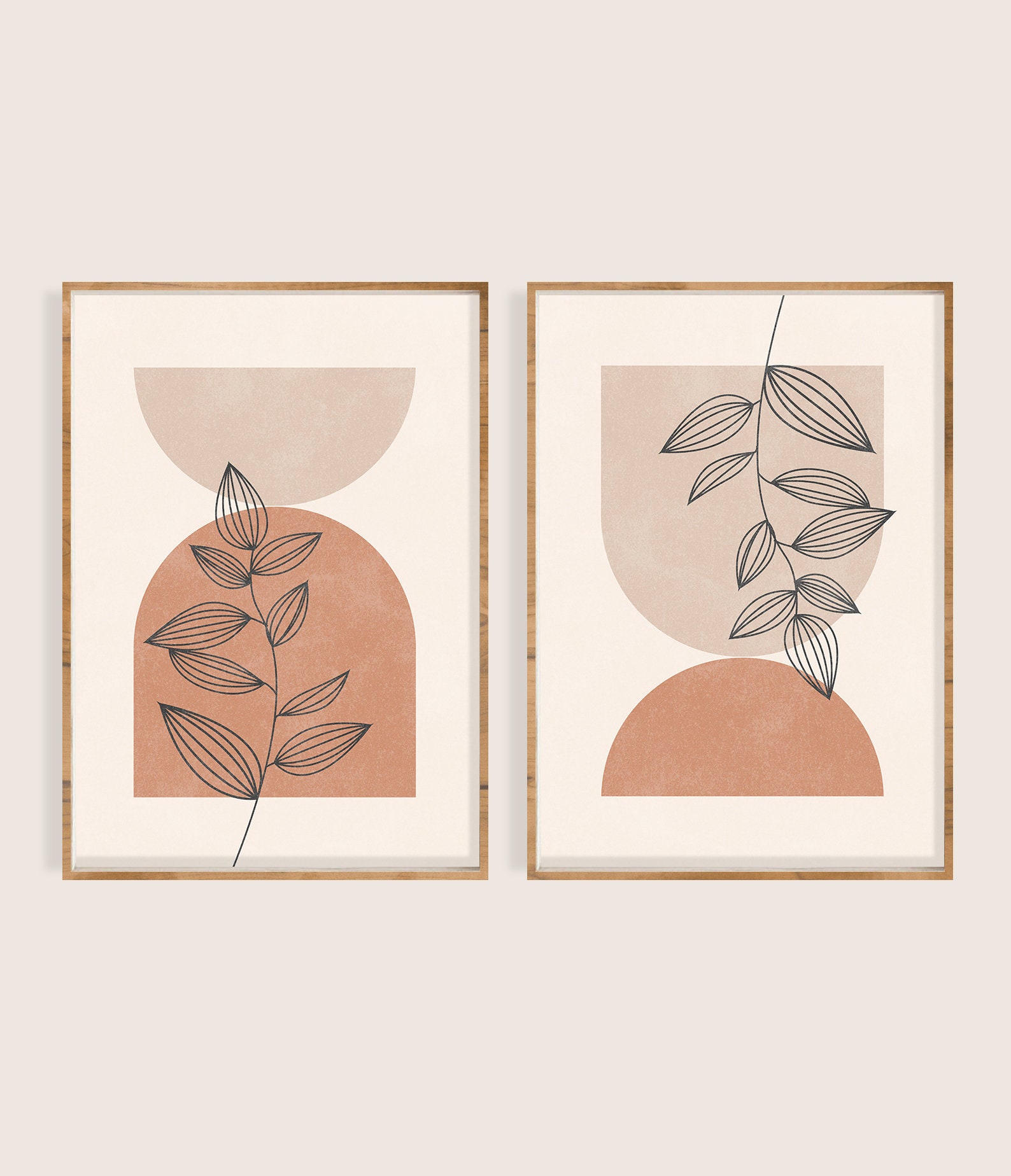 Boho Art Set of 2 Prints, Abstract Gallery Wall, Minimal Botanical ...