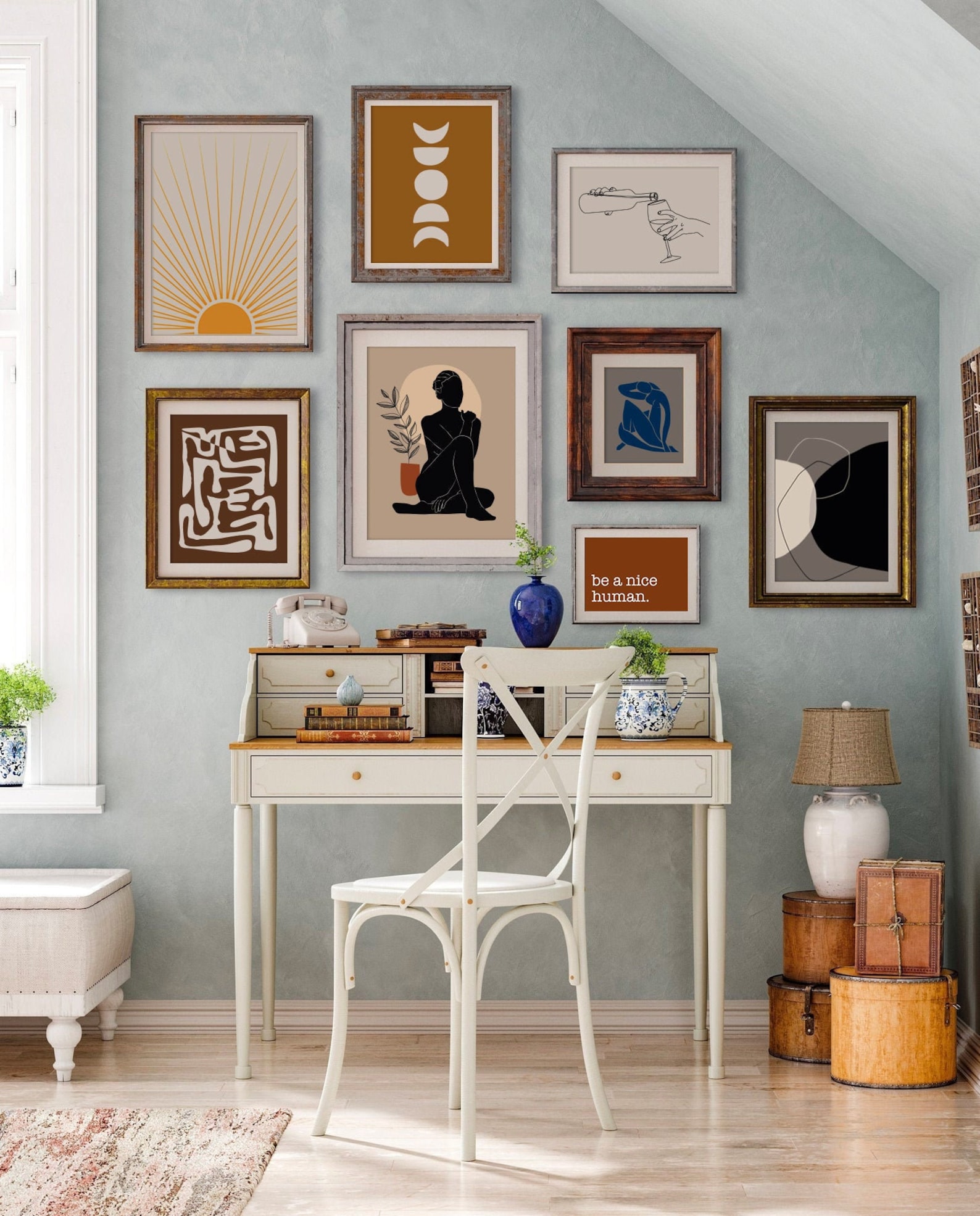 Gallery Wall Set of 8 Retro Vintage Shapes Wall Art Bundle Etsy