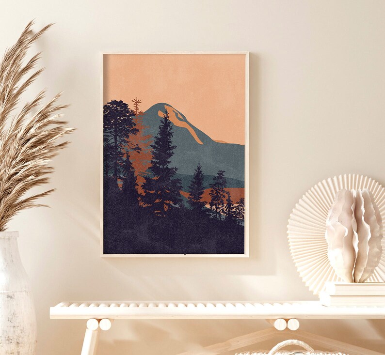 Mountain Print Set of 3 Terracotta Mid Century Landscape Wall - Etsy
